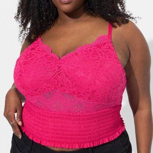 Torrid Hot Pink Lace Smocked Crop Top Tank - 1X